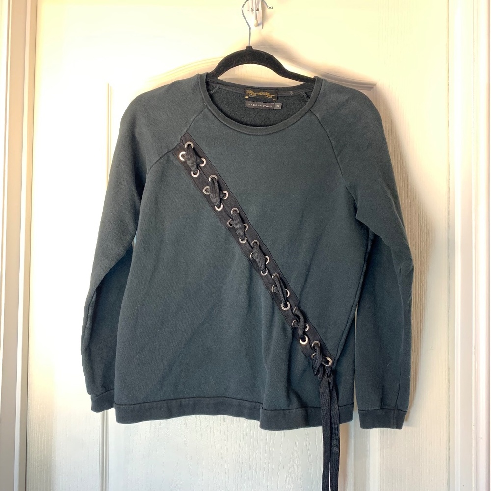 Mariella Marani Italy Black Lace-Up Sweatshirt | Designer Cotton Goth ( M EU)